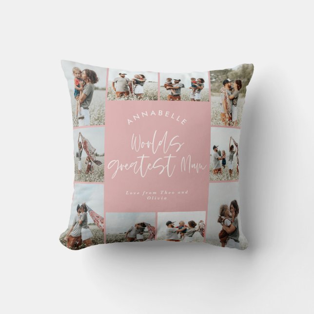 Mum pink elegant modern minimal photo collage cushion (Front)