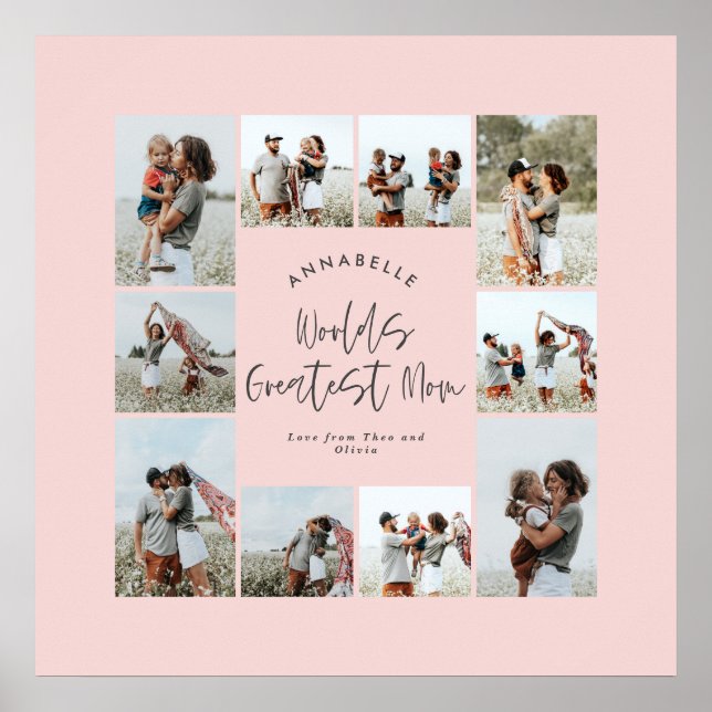 Mum pink elegant modern minimal photo collage poster (Front)