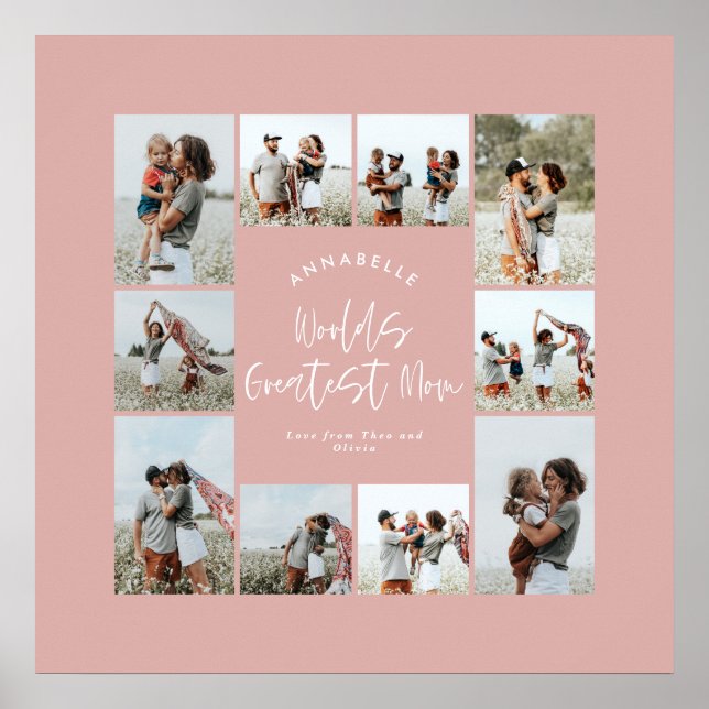 Mum pink elegant modern minimal photo collage poster (Front)