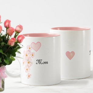 Mum Pink Heart & Flowers Two-Tone Coffee Mug