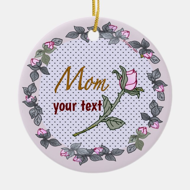 Mum Pink Rosebud  Ceramic Tree Decoration (Front)