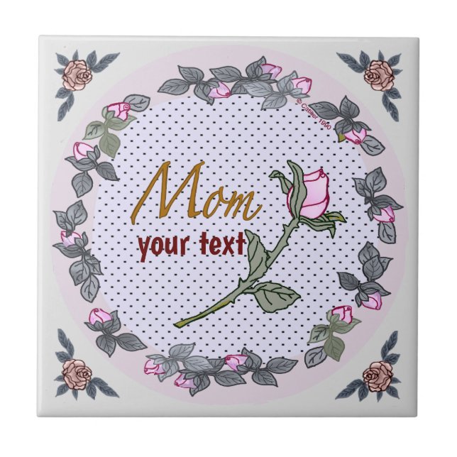 Mum Pink Rosebud  Tile (Front)