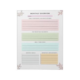 Mum Planner Monthly Overview Family Organiser Notepad