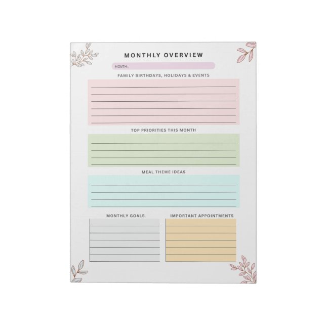 Mum Planner Monthly Overview Family Organiser Notepad (Rotated)