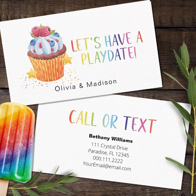 Mum Playdate Colourful Berry Cupcake Calling Cards (Creator Uploaded)