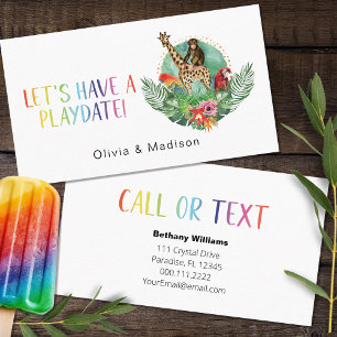 Mum Playdate Colourful Safari Animals Calling Card