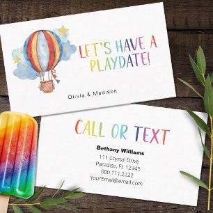 Mum Playdate Fun Colourful Balloon Calling Cards