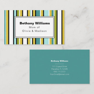 Mum Playdate Simple Blue Green Stripe Calling Card