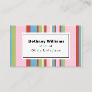Mum Playdate Simple Colourful Stripes Calling Card