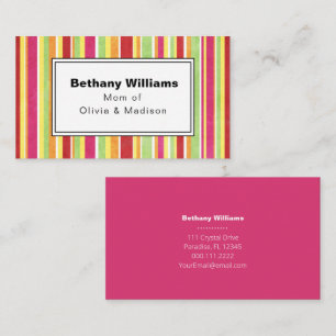Mum Playdate Simple Pink Green Stripe Calling Card