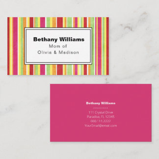 Mum Playdate Simple Pink Green Stripe Calling Card