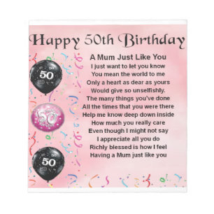 Mum Poem - 50th Birthday Notepad