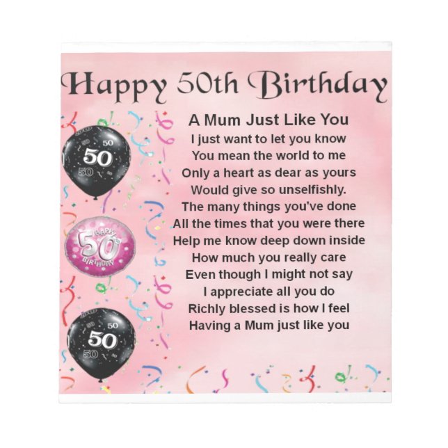 Mum Poem - 50th Birthday Notepad (Front)