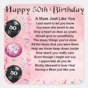 Mum Poem - 50th Birthday Square Sticker