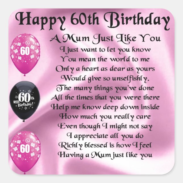 Mum poem  - 60th Birthday Square Sticker (Front)