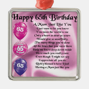 Mum Poem - 65th Birthday Metal Tree Decoration