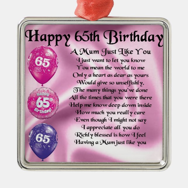Mum Poem  -  65th Birthday Metal Tree Decoration (Front)