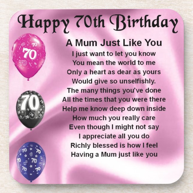 Mum Poem  -  70th Birthday Coaster (Front)