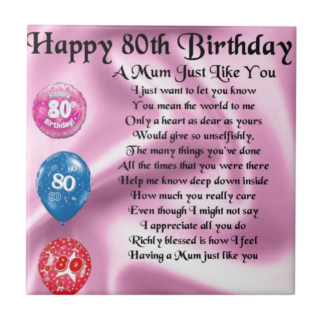 Mum Poem - 80th Birthday Tile (Front)