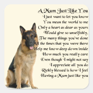 Mum Poem - German Shepherd Design Square Sticker