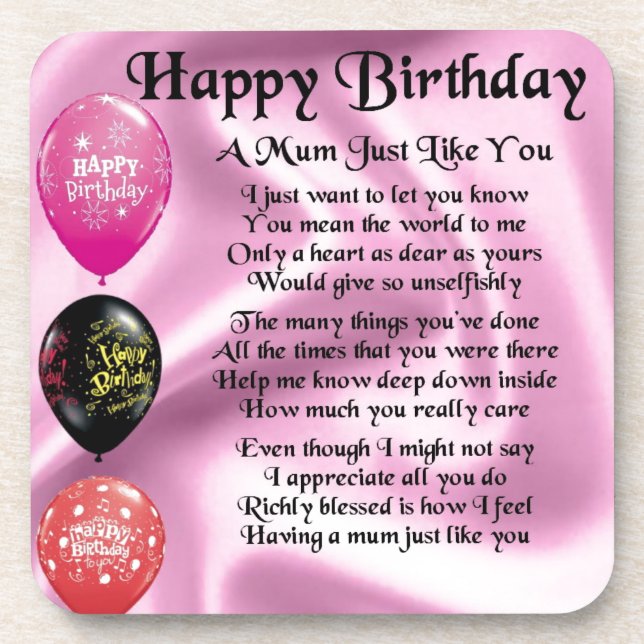Mum Poem  -  Happy Birthday Coaster (Front)