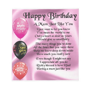 Mum Poem - Happy Birthday Notepad