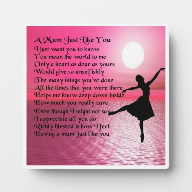 Mum Poem Plaque  -  Ballerina  Design (Front)