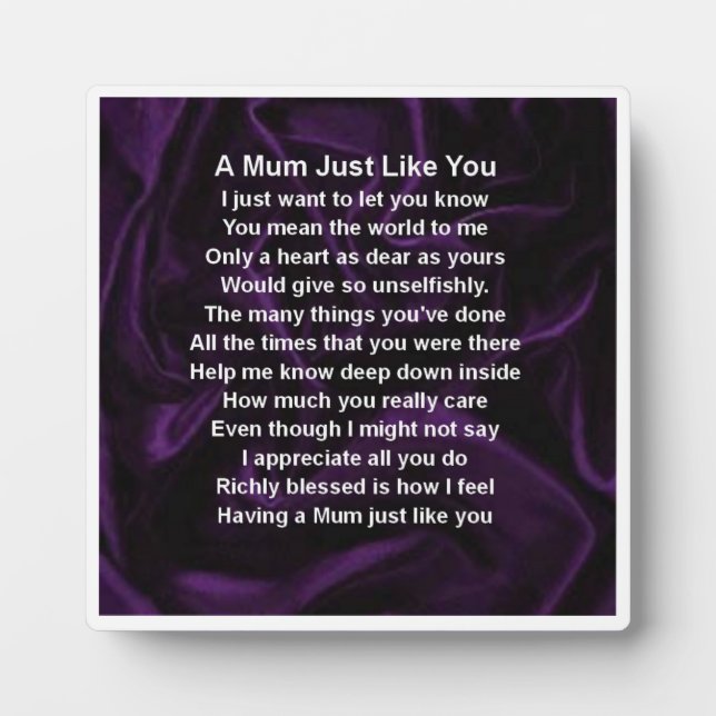 Mum Poem Plaque  -  Purple Silk  Design (Front)