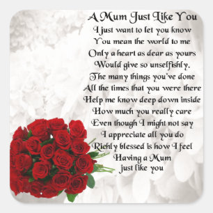 Mum Poem - Red Roses Square Sticker