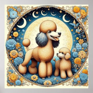 Mum Poodle With Puppy Poster