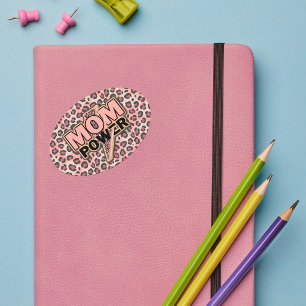Mum Power Pink Leopard Print Oval Sticker
