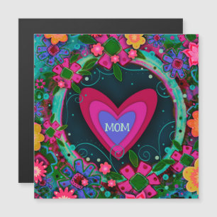 Mum Pretty Floral Hearts Unique Magnetic Card