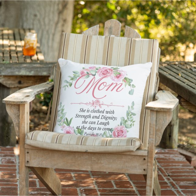 Mum - Proverbs 31:25 Mother's Day Bible Verse Rose Cushion (Chair)