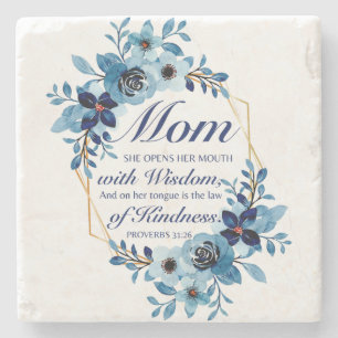 Mum - Proverbs 31:26 Mother's Day Scripture Floral Stone Coaster