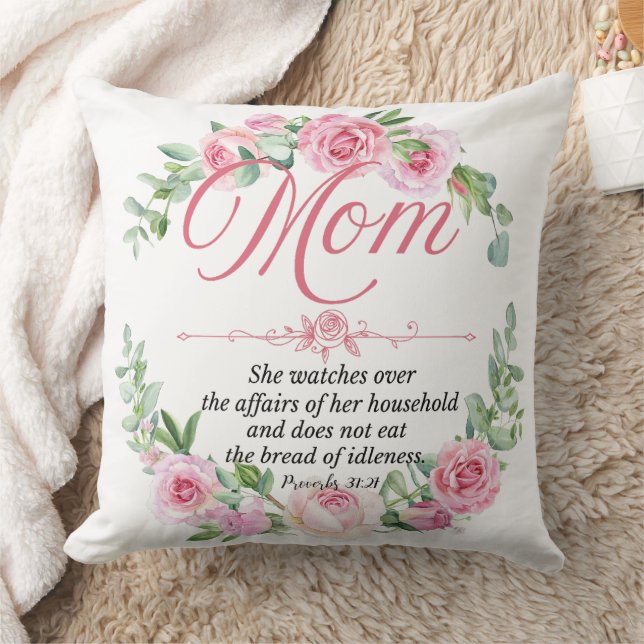 Mum - Proverbs 31:27 Mother's Day Bible Verse Rose Cushion (Blanket)