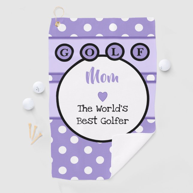 Mum purple and lilac with stripes and polka dots golf towel (InSitu)