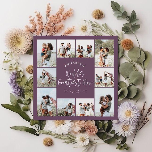 Mum purple elegant modern minimal photo collage invitation (Creator Uploaded)