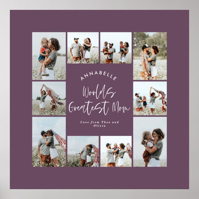 Mum purple elegant modern minimal photo collage poster (Front)