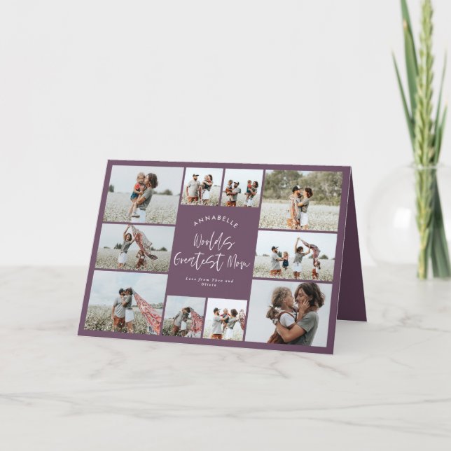 Mum purple elegant modern minimal photo collage thank you card (Front)