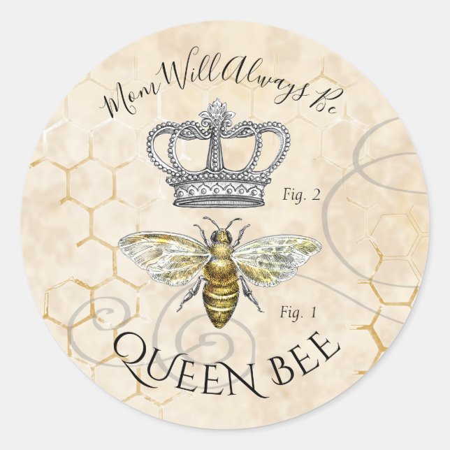 Mum Queen Bee Classic Round Sticker (Front)