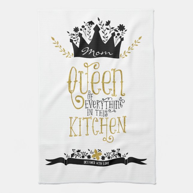 Mum - Queen of the Kitchen | Gold Glitter Tea Towel (Vertical)