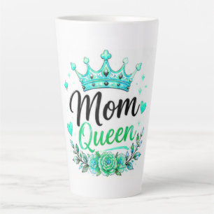 Mum Queen Teal Crown Floral Latte Mug