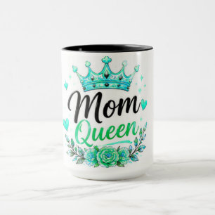 Mum Queen Teal Crown Floral Mug