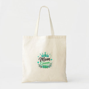 Mum Queen Teal Crown Floral Tote Bag