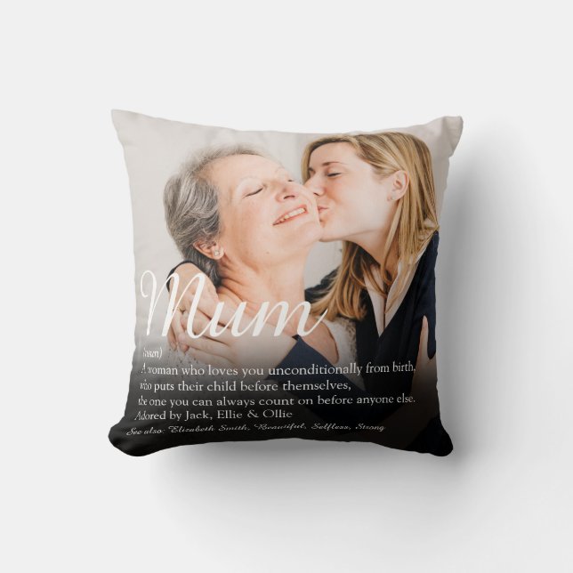 Mum Quote Modern Elegant Script Photo Cushion (Front)