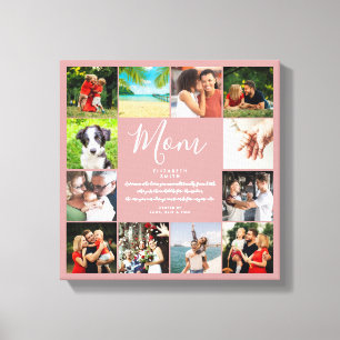 Mum Quote Script 12 Photo Collage Dusty Rose Canvas Print