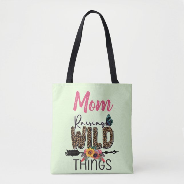 Mum Raising Wild Things Quote Funny Leopard Print Tote Bag (Front)