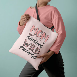 Mum Raising Wild Things Quote Funny Leopard Print Tote Bag