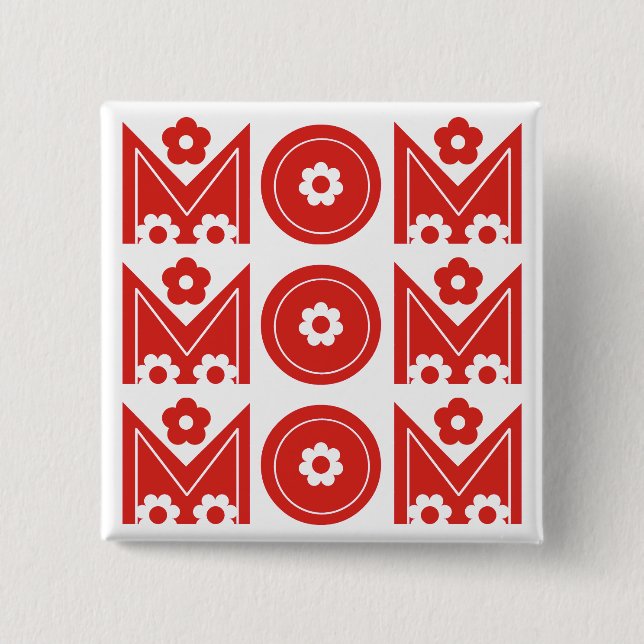 Mum red floral text design Mother's Day button (Front)