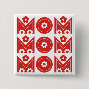 Mum red floral text design Mother's Day button